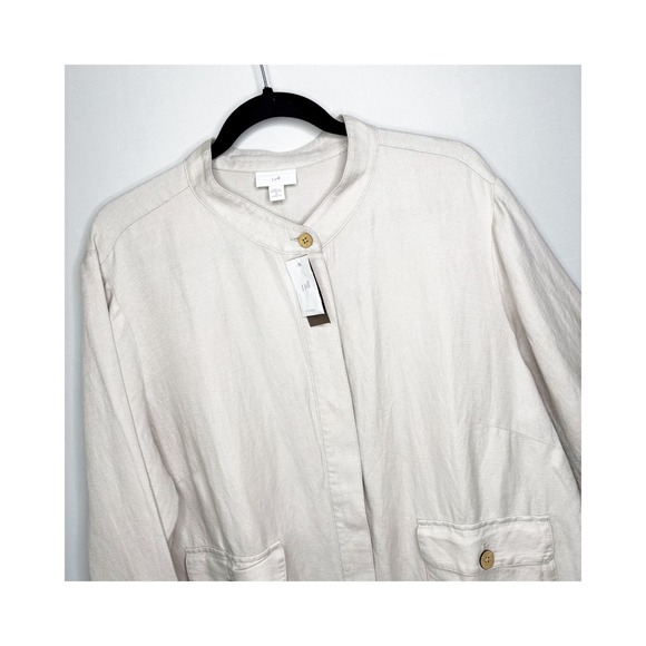 J Jill Linen Blend Jacket Size 2X Button‎ Front Jacket Collared Pockets Beige - Picture 3 of 10